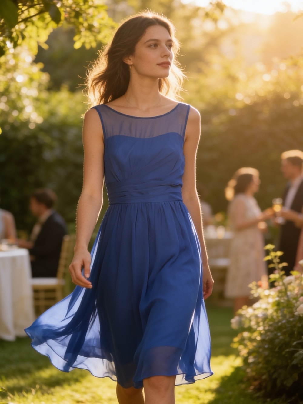 Alfred Angelo Elegant horizon Blue Chiffon Sleeveless Dress,elegant,cocktail